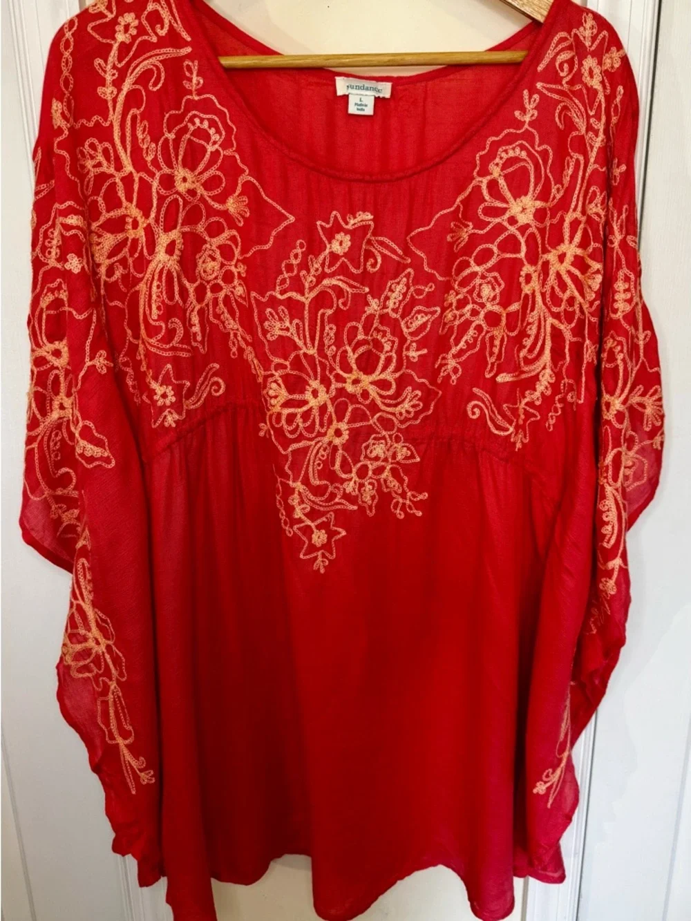 Sundance Salmon Cover Tunic with yellow Floral Embroidery - Picture 2 of 4